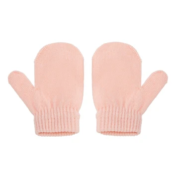 1 пара Зимние BabyKids Вязаные варежки Малыши Однотонные теплые перчатки с полным пальцем
