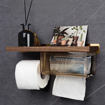 1 шт Коробка для туалетной бумаги из массива дерева Перфорированная установка Ванная комната Кухонные принадлежности Домашнее хранение Стеклянная полка для ванной комнаты