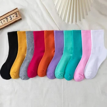 10 пар женских однотонных носков Mid Tube Модные и удобные повседневные универсальные короткие носки Dopamine Seven Color
