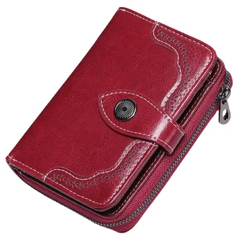 100% натуральная кожа женский кошелек RFID модный короткий держатель кредитной карты с карманом для монет женский тонкий клатч кошелек для денег красный
