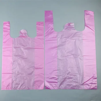 100 шт. Розовый пластиковый пакет Кухня Чистый мешок для мусора Утолщенный жилет Сумка Супермаркет Продуктовый Подарок Покупки Сумка для хранения с ручкой