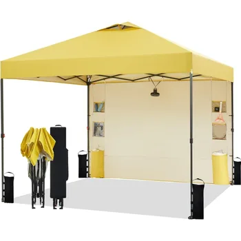 10'x10' Pop Up Canopy Tent с боковой стенкой и 6 карманами, запатентованная One Push, 1 человек Easy up, Instant Shade Canopy с