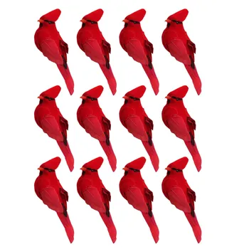 12 шт. Клипса Искусственные Красные Кардиналы Рождественские Украшения Пернатая Птица Рождество
