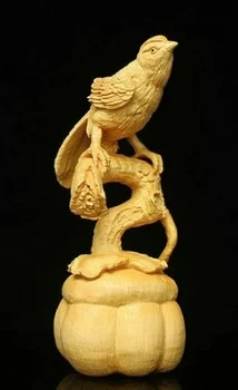 17 см Высокая резная фигурка из самшита резьба - птица сорока на ветке скульптура домашний декор
