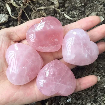 1PCS Розовый Исцеляющий Драгоценный Камень Мода Пальма Сердце DIY Натуральный Розовый Кварц Серьги