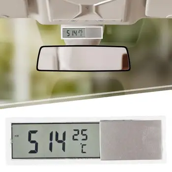  2 в 1 Автомобильные часы ЖК-дисплей ЖК-дисплей Термометр типа присоски Прозрачные аксессуары для интерьера Портативный орнамент Авто Клок