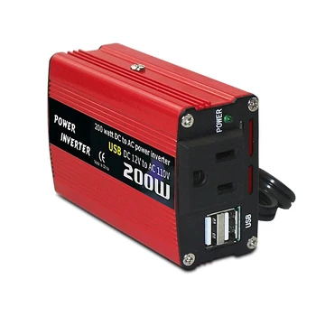 200 Вт Автомобильный инвертор питания постоянного тока 12 В в 220 В Преобразователь переменного тока 8,3 А USB-порты для зарядки Автомобильный адаптер зарядного устройства (красный)