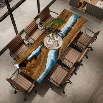2021 новейший стол из массива дерева в океанском стиле, роскошный стол для домашнего офиса, стол из эпоксидной смолы