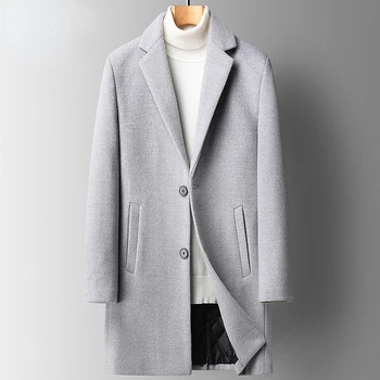 2022 Мужское однобортное шерстяное пальто Новое мужское пальто из смешанной шерсти Высокое качество Модная повседневная куртка Однотонные кашемировые топы L175