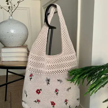 2023 Женская сумка через плечо Простая и модная цветочная сумка Универсальная тканая сумка Большая емкость Сумка для покупок для отдыха