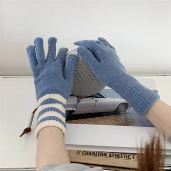2023 Женские эластичные перчатки с полными пальцами, длинные перчатки из кроличьей шерсти Женские зимние варежки Однотонные варежки утолщают теплые перчатки