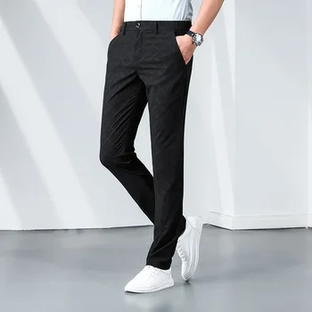 2023 Летние тонкие эластичные мужские офисные брюки Молодежные подростковые прямые длинные деловые повседневные длинные брюки