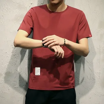 2023 Лето Новое корейское издание Однотонная повседневная футболка с коротким рукавом для мужчин