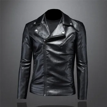 2023 Новая кожаная куртка Punk Rivet PU Мужская диагональная молния Черная куртка мужская куртка кожаный плащ campera cuero hombre