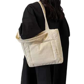 2023 НОВИНКА Нейлоновая сумка для покупок Стеганая сумка Однотонная сумка для покупок Универсальная сумка через плечо Сумка для книг для женщин и девочек