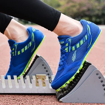 2023 Новые кроссовки с шипами для бега Пары Противоскользящая обувь для легкой атлетики Мужчины Женщины Дышащие шипы для беговых кроссовок Студенческая спортивная обувь
