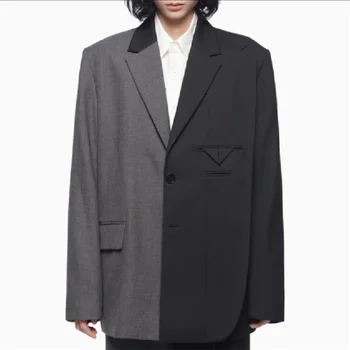 2023 новый модный бренд весна и осень молодежный костюм свободный повседневный костюм черный серый пэчворк модное пальто мужская рубашка