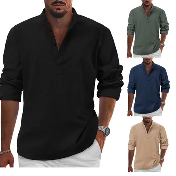 2023 новый новый мужской повседневный блузка хлопок льняная рубашка свободные топы футболка с длинным рукавом весна осень повседневные красивые мужские рубашки