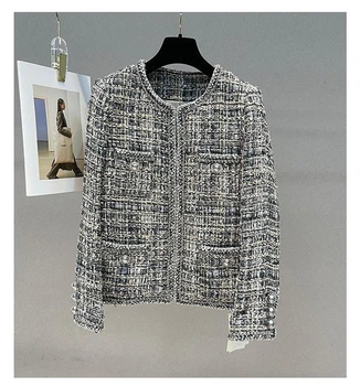 2023 Осень Совершенно новые дизайнерские женские высококачественные клетчатые хлопковые твидовые куртки F010
