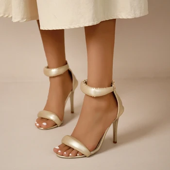 2024 Сандалии на высоком каблуке с острым носком Женская обувь Летняя шпилька Молния Женщины Высокие каблуки с открытым носком Большой размер 42 Женщины Римские сандалии