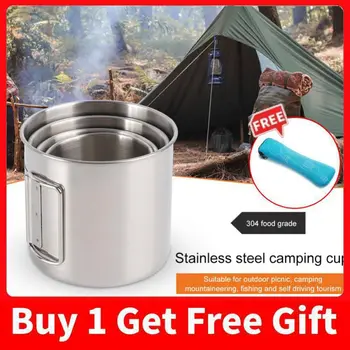 250 / 350 / 500 мл Бутылка для воды 304 Stailess Steel Portable Camping Cup со складной ручкой Уличная кружка для походов Посуда для пикника
