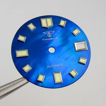 29 мм Tandorio Синие стерильные детали часов Циферблат Дата Fit Japan NH35A Автоматический механизм Аксессуары для часов Зеленый Светящийся