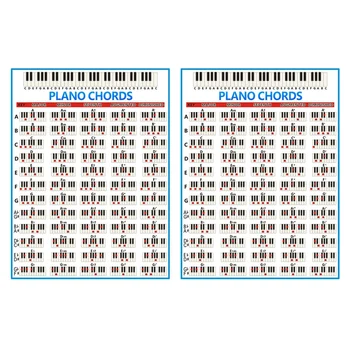 2X Таблица фортепианных аккордов Ключевая музыка Графическое упражнение Плакат Нотоносец Фортепианный аккорд Практическая диаграмма 88-клавишный