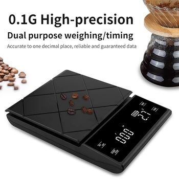3 кг / 0,1 г Кофейные весы с таймером Высокоточные цифровые кухонные весы Водонепроницаемые пищевые кофейные весы Измерительные весы