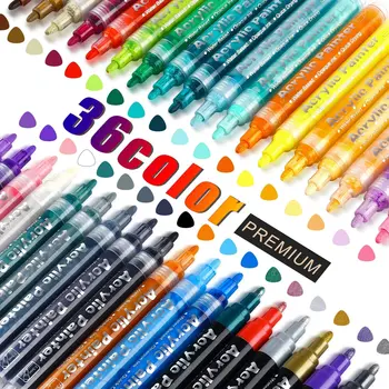 36 цветов Художественные маркеры 2 мм Наконечник Акриловые ручки Нетоксичные акриловые ручки Водонепроницаемые маркеры для граффити для DIY Краска Ручка Художественные принадлежности