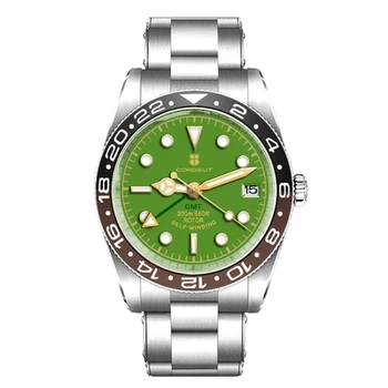 39 мм Corgeut Стерильная сталь NH34 Небесно-зеленый циферблат Мужские часы Сапфир Кристалл Керамика Безель Автоматические наручные часы