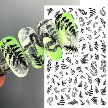 3D Черные наклейки для ногтей Змеиные глаза Пламя Ползунки для ногтей Звезда Луна Дизайн Растения Роза Весна Цветы Наклейки Маникюр ОбертываниеGLF909
