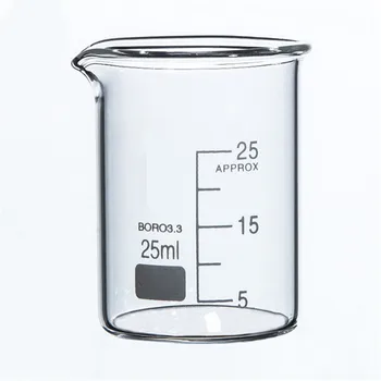 4 шт. / 25 мл Стеклянный стакан Низкая форма Новая химическая лабораторная стеклянная посуда