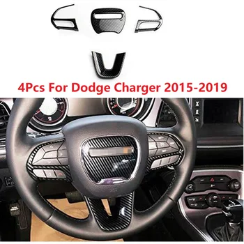 4PCS ABS Рулевое колесо Крышка из углеродного волокна Накладки Подходит для Dodge Charger 2015-2019 Аксессуары для декора автомобильного стиля