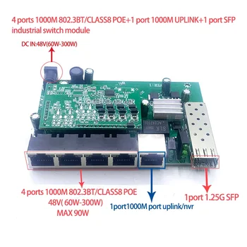 5 10/100/1000M 48 В (60 Вт-300 Вт) коммутатор Ethernet 4-портовый коммутатор PoE 802.3BT/class8 с 1 портом 1000M UPLINK/NVR 1 порт SFP