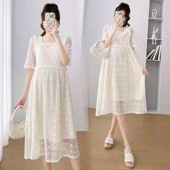 5118 # 2023 Летняя корейская мода Кружевное платье для беременных Sweet A Line Тонкая одежда для беременных женщин Одежда для беременных
