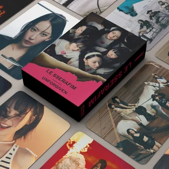 55pcs/Set Kpop LE SSERAFIM Фотокарты Новые альбомы UNFORGIVEN Lomo Cards SAKURA KIM CHAEWON Плакат HD Фотооткрытка для фанатов Подарок