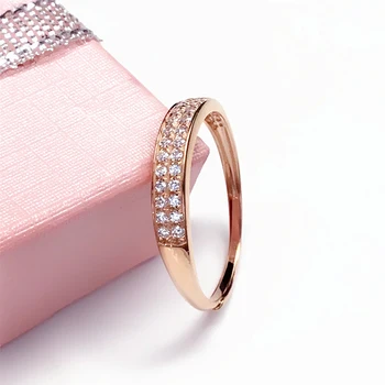 585 Помолвочные кольца из розового золота 14-каратного розового золота с инкрустацией кристаллами для женщин Изменяемый размер Элегантные Сладкие Светлые Роскошные Ювелирные Изделия