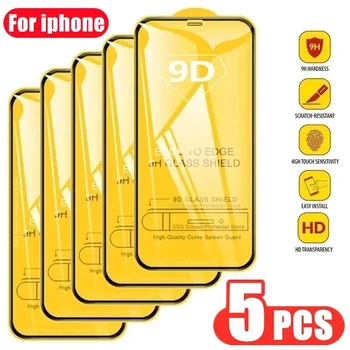 5PCS 9D Защитное Стекло Защитное Стекло Защитное Стекло Для Экрана iPhone 15 14 13 12 11 Pro Max 7 8 Plus Закаленное Стекло для IPhone 11 X XR XS MAX