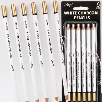 6 шт. Набор для рисования белым угольным карандашом Мягкий и средний эскиз карандаша Художественная поставка