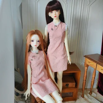 60см кукольная одежда, 1/3 бжд розовый cheongsam короткое платье бесплатная доставка