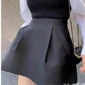 A Line Пышная мини-черная юбка Женщины с высокой талией в корейском стиле Осень Дикий Повседневный Сексуальный Ретро Y2k Костюмы Faldas Mujer Moda 2023 Jupe