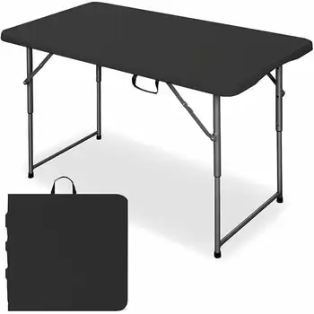 AEDILYS 4 фута Портативные пластиковые складные столы для помещений на открытом воздухе, черный письменный стол, складной стол для кемпинга