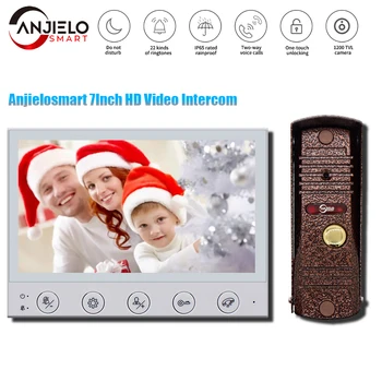 Anjielosmart 7-дюймовый HD-видеодомофон 1200tvl Камера Дверной звонок с обнаружением движения Безопасность ночного видения с режимом цветного экрана