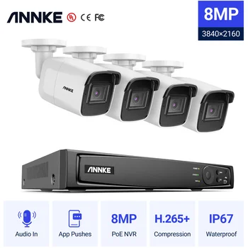 ANNKE 4K Ultra HD POE Система видеонаблюдения 8-канальный видеорегистратор H.265+ NVR Камеры видеонаблюдения 4K Запись звука 4X 8-мегапиксельная IP-камера PoE