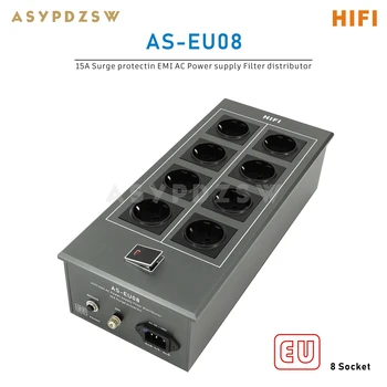 AS-EU08 Распределитель фильтра питания переменного тока со сверхнизким уровнем шума HIFI EMI 15A 8 Гнездо фильтра очистки мощности Schuko