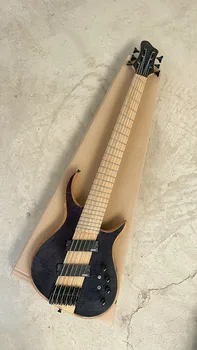 ASH Body 5 струн Электрическая бас-гитара Гриф через корпус, Пламенный клен Топ, Черное оборудование, Предоставление индивидуальных услуг