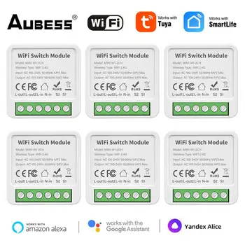AUBESS Tuya WiFi MiNi Smart Switch 2/3/4 Gang Поддержка 2-стороннего управления Беспроводной монитор питания Работа с Alexa Google Home Alice