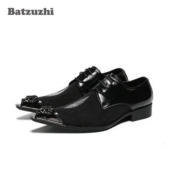 Batzuzhi Мода Мужская обувь Остроконечный металлический наконечник Черный Бизнес Кожаное Платье Обувь Формальные Оксфорды Chaussures Hommes, Размеры EU38-46