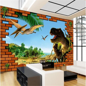 beibehang 3d обои для комнаты пользовательские фрески нетканые наклейки на стену 3d кирпичная стена динозавр эпоха картина фотообои для