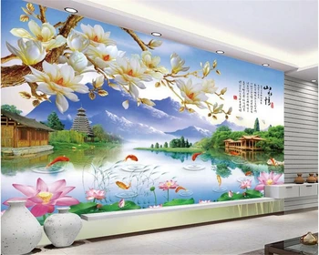 beibehang 3d обои Мода личность красивая декоративная живопись обои магнолия пейзаж картина фон голента